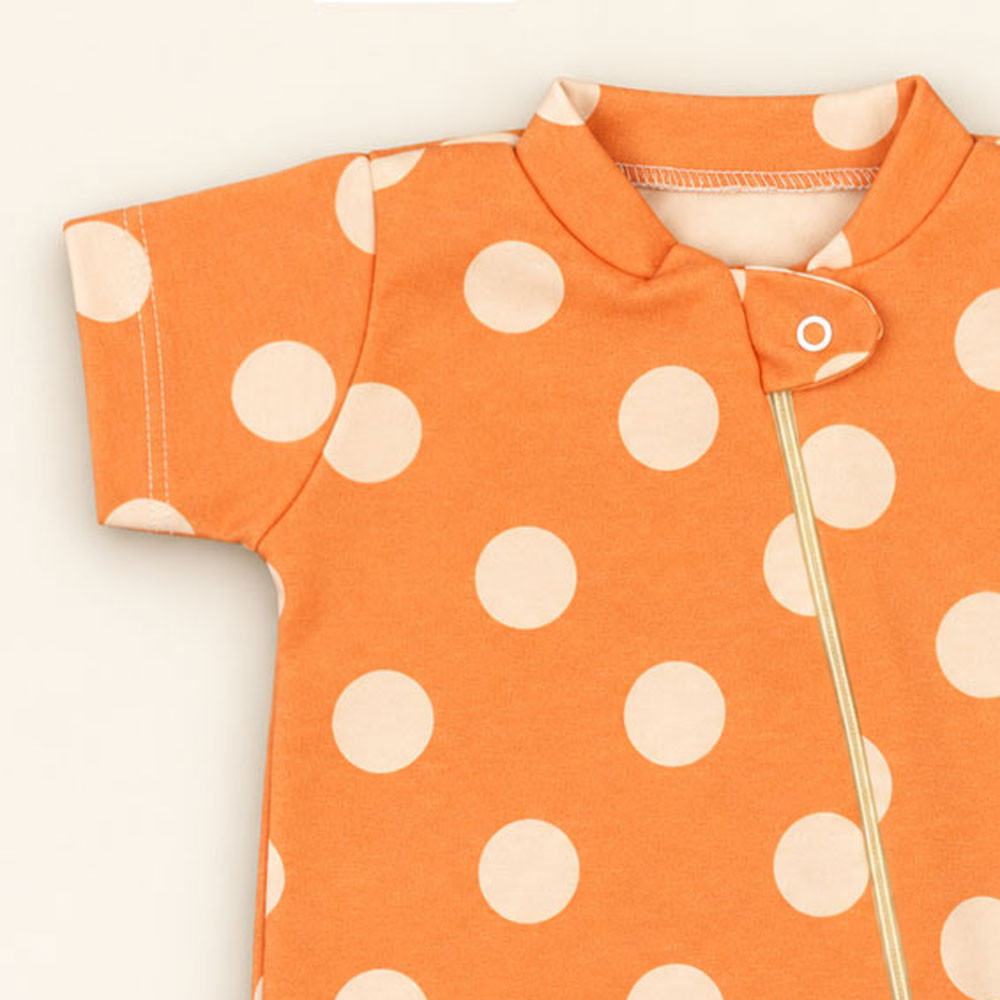 Macacão Romper Bebê Estampado Poá Laranja Em Malha Macelin De 0 A 12 Meses