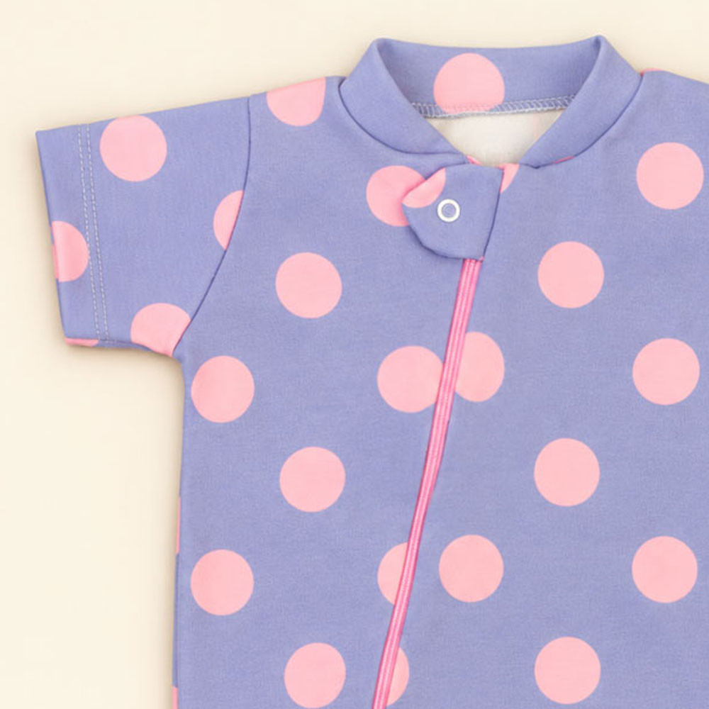 Macacão Romper Bebê Estampado Poá Lilás e Rosa Em Malha Macelin De 0 A 12 Meses
