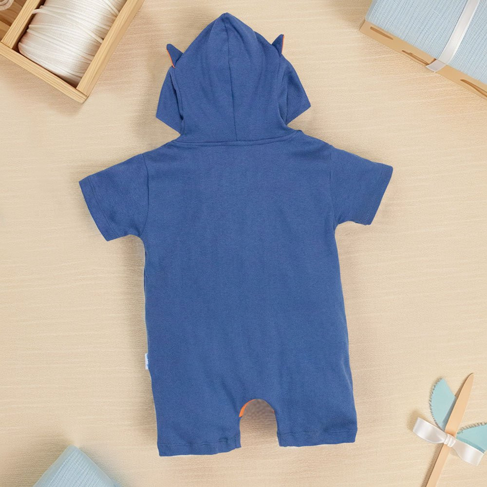 Macacão Infantil Curto Com Capuz Bichinhos Bordado Raposa Azul