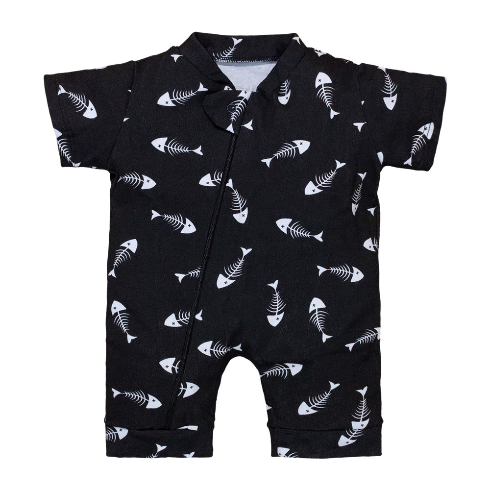 MACACÃO ROMPER MINIMALISTA EM SUEDINE PARA BEBÊ PEIXINHO PRETO