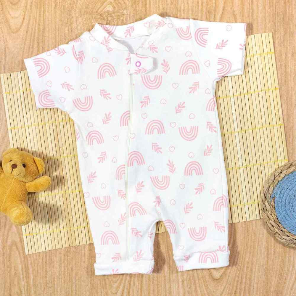 MACACÃO PARA BEBÊ ROMPER MINIMALISTA EM SUEDINE ARCO-IRIS CREME