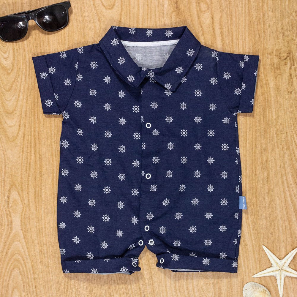 MACACÃO CAMISA PARA BEBÊ MENINO EM TRICOLINE TIMÃO MARINHO
