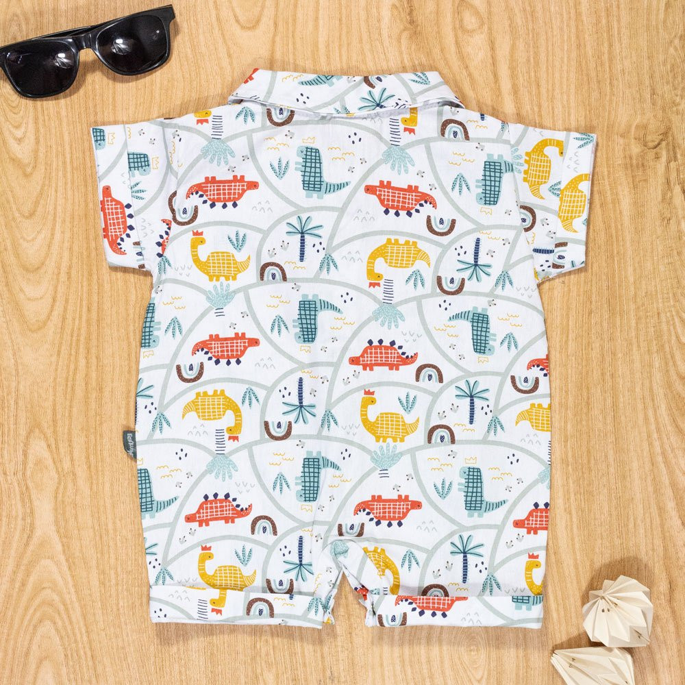 MACACÃO CAMISA PARA BEBÊ MENINO EM TRICOLINE DINO BRANCO