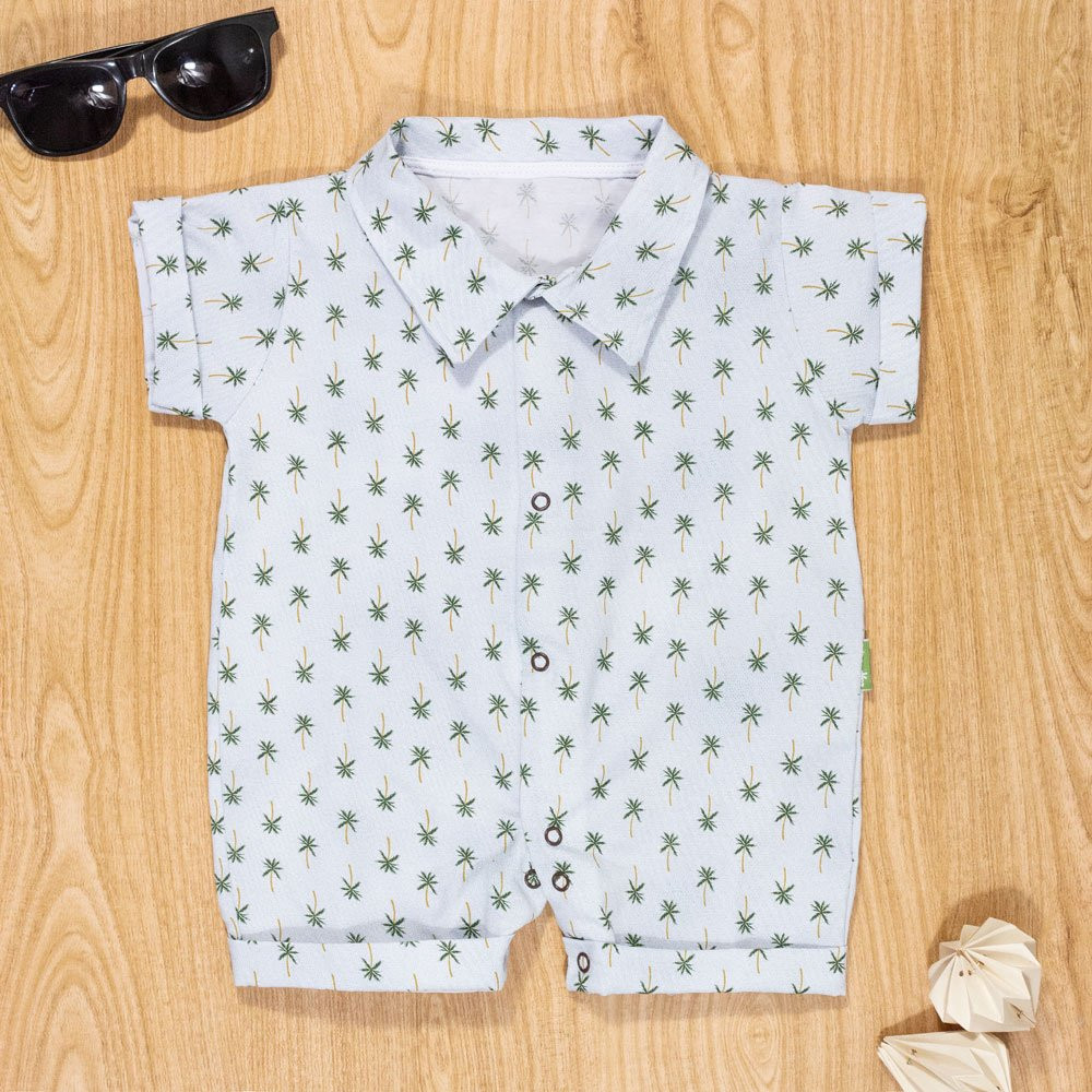 MACACÃO CAMISA PARA BEBÊ MENINO EM TRICOLINE COQUEIRO CINZA