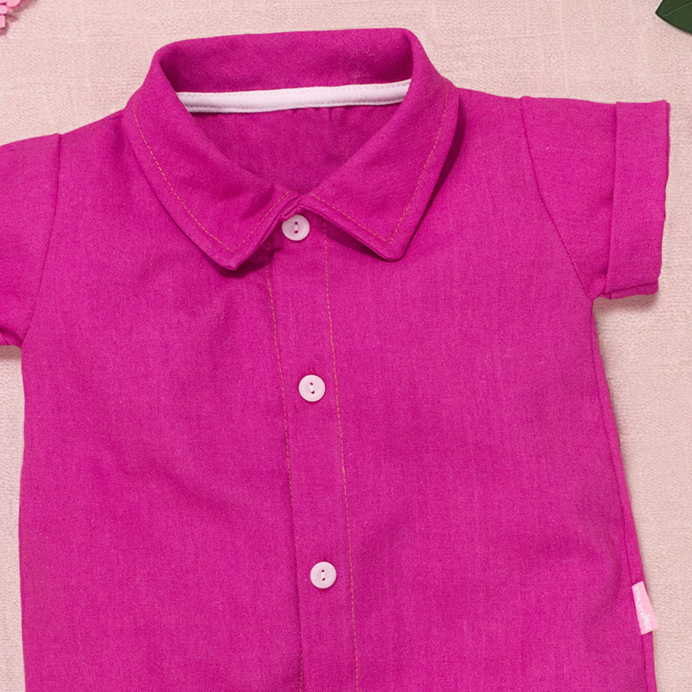 Macacão Estilo Social para Bebês Meninas Pink Elegance Linho