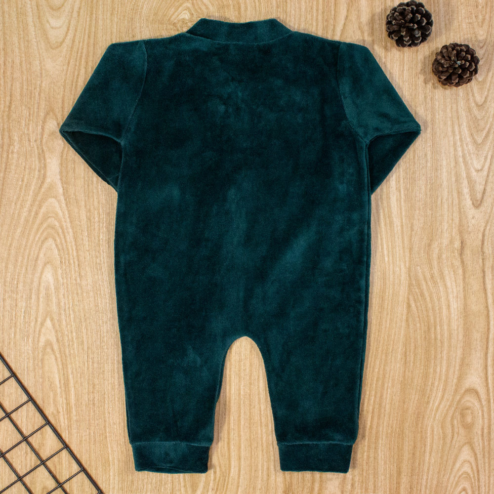 MACACÃO PARA BEBÊ LONGO EM PLUSH COM ZÍPER BÁSICO VERDE ESCURO