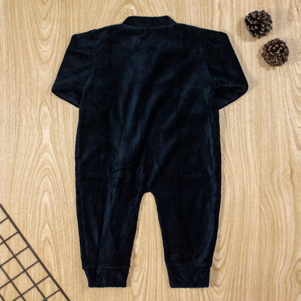 MACACÃO LONGO ZÍPER EM PLUSH BÁSICO PARA BEBÊ PRETO