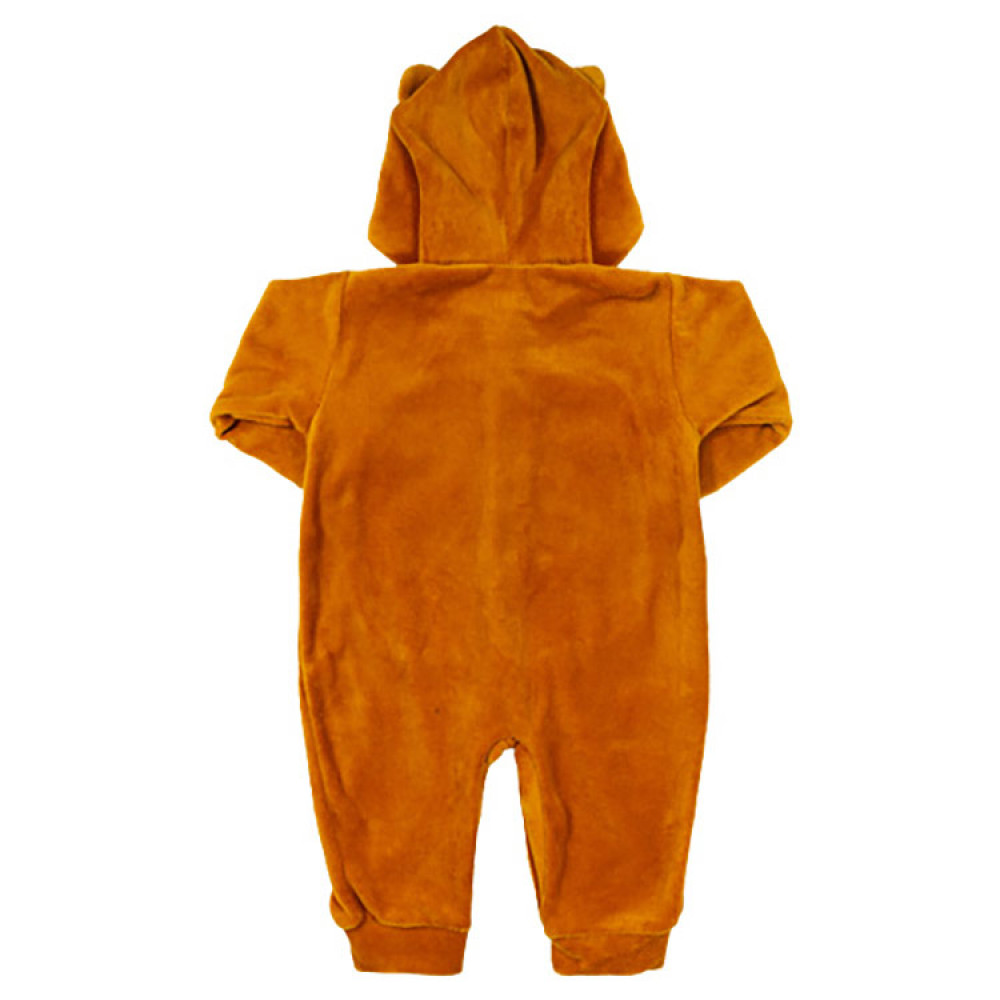 MACACÃO LONGO EM PLUSH PARA BEBÊ CAPUZ BORDADO URSINHO CARAMELO
