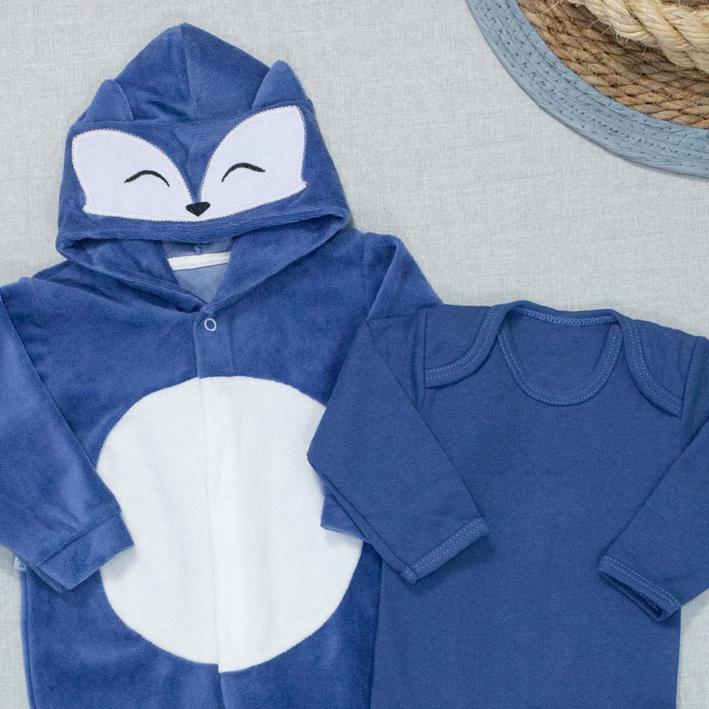 Macacão Plush e Body Suedine para Bebês Raposa Azul