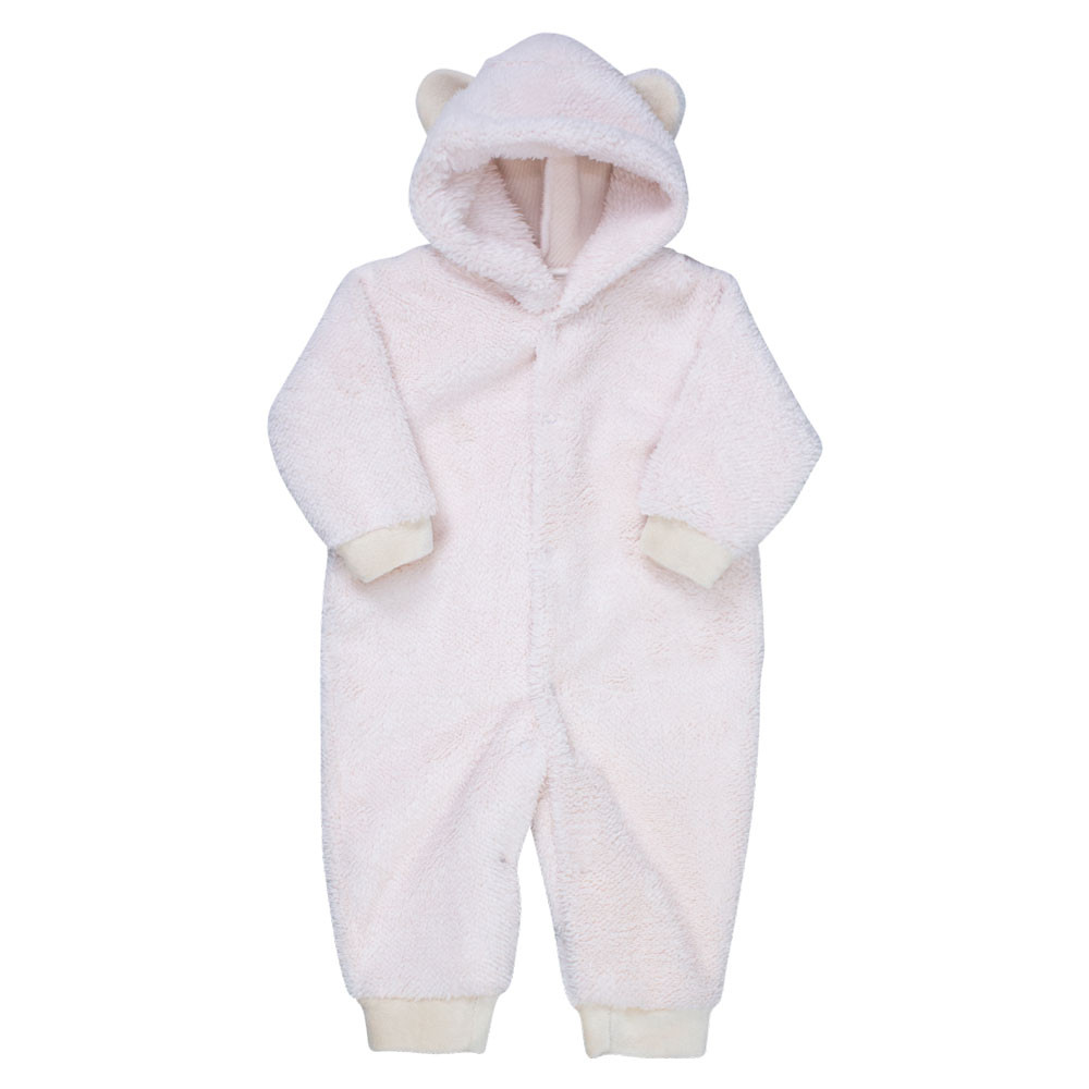 Macacão para Bebê de Pelúcia Teddy Com Capuz Creme