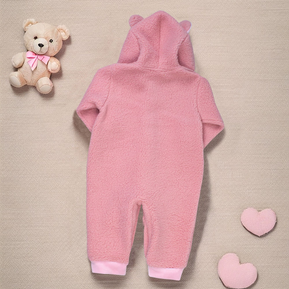 Macacão para Bebê de Pelúcia Teddy Com Capuz Tons Variáveis de Rosa