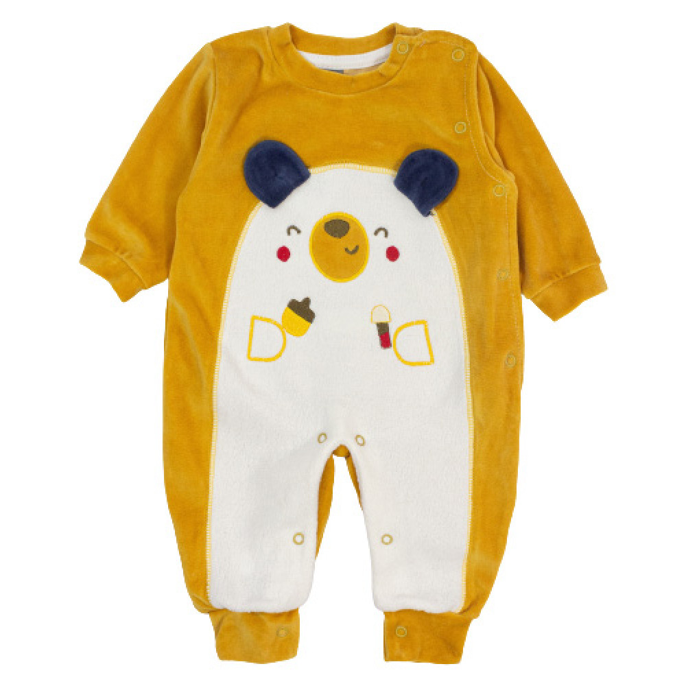 MACACÃO LONGO PARA BEBÊ PLUSH BORDADO INTERATIVO URSO MOSTARDA
