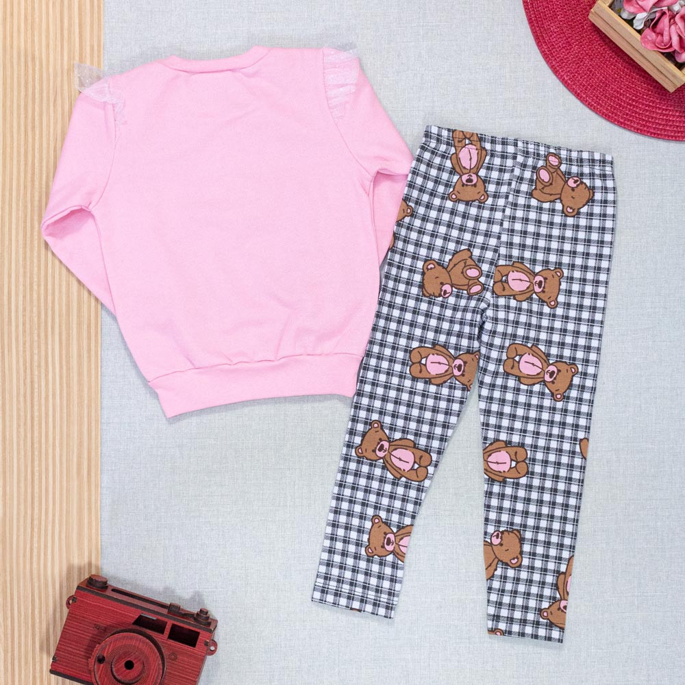 Conjunto Infantil Cute Bear Rosa Claro Perfeito para Meninas