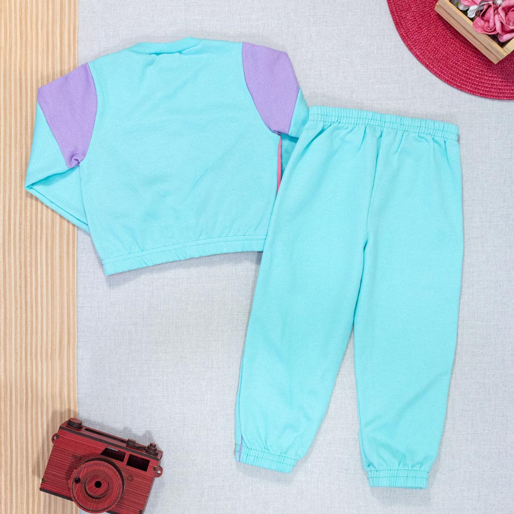 Conjunto Cropped e Calça de Moletom Infantil Unicórnio Verde Água