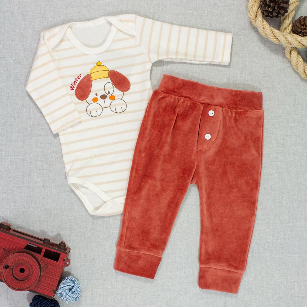 Conjunto de Bebê Menino com Bordado Dog Winter até 10 Meses