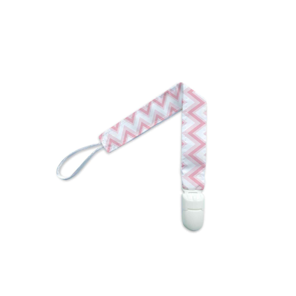 PRENDEDOR DE CHUPETA PARA BEBÊ ESTAMPADINHO CHEVRON ROSA