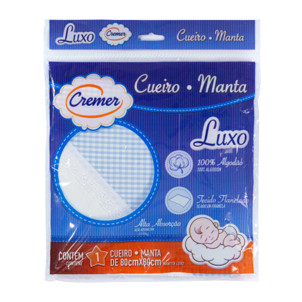 CUEIRO LUXO 80CM X 80CM ESTAMPADO XADREZ AZUL CLARO
