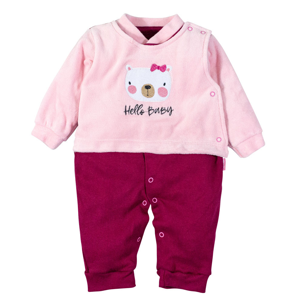 MACACÃO PARA BEBÊ HÍBRIDO SUEDINE COM PLUSH BORDADO URSINHA ROSA CLARO