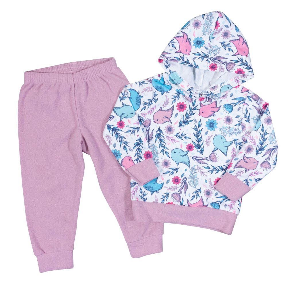CONJUNTO INFANTIL 1 AO 3 SOFT ESTAMPADINHO PASSARINHO BRANCO