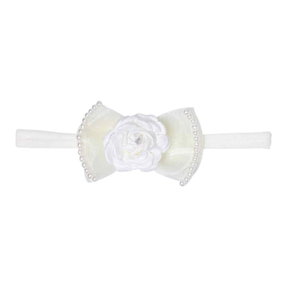 FAIXA DE CABELO PARA BEBÊ MENINA COM FLOR E PÉROLA CREME