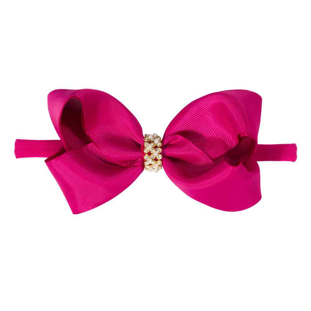 FAIXA DE CABELO PARA BEBÊ MENINA COM LAÇO E STRASS PINK