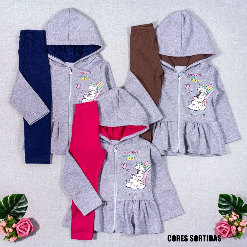 CONJUNTO INFANTIL 1 AO 3 MOLETOM CALÇA COR SORTIDA UNICÓRNIO MESCLA