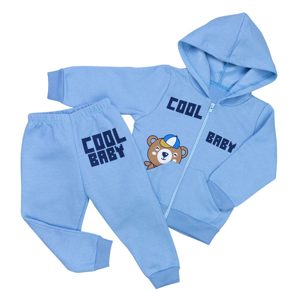 Conjunto Moletom Bebê Menino com Zíper e Capuz Azul Claro 
