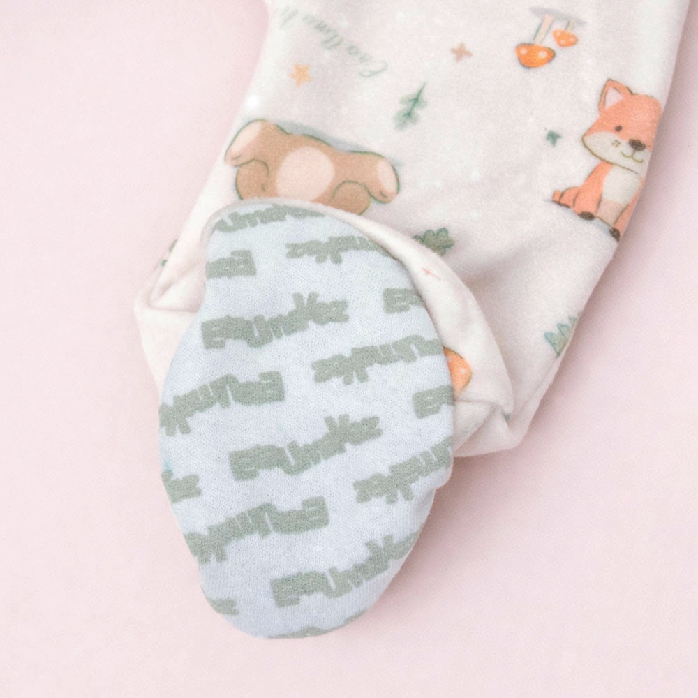 Macacão com Zíper Fleece Luxo Estampa Floresta Para Bebê e Pé Antiderrapante