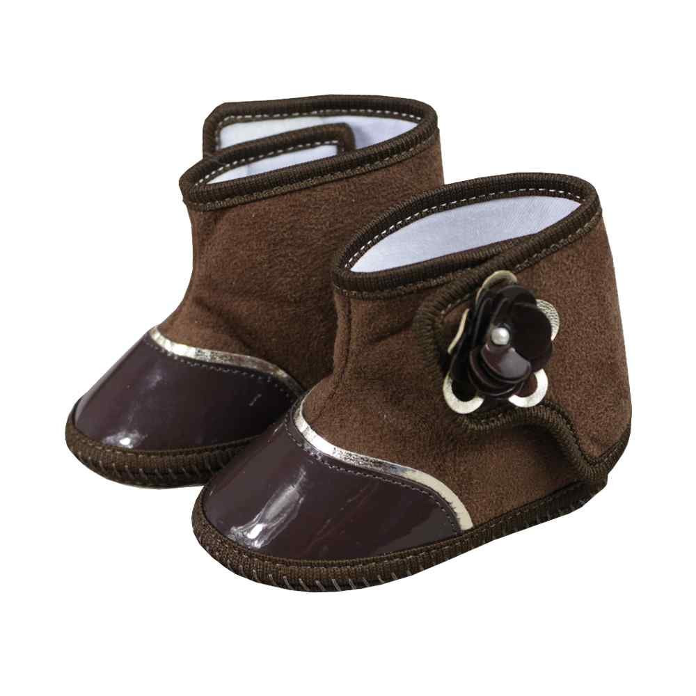 BOTINHA PARA BEBÊ CANO BAIXO FLORZINHA VERNIZ MARROM KETO