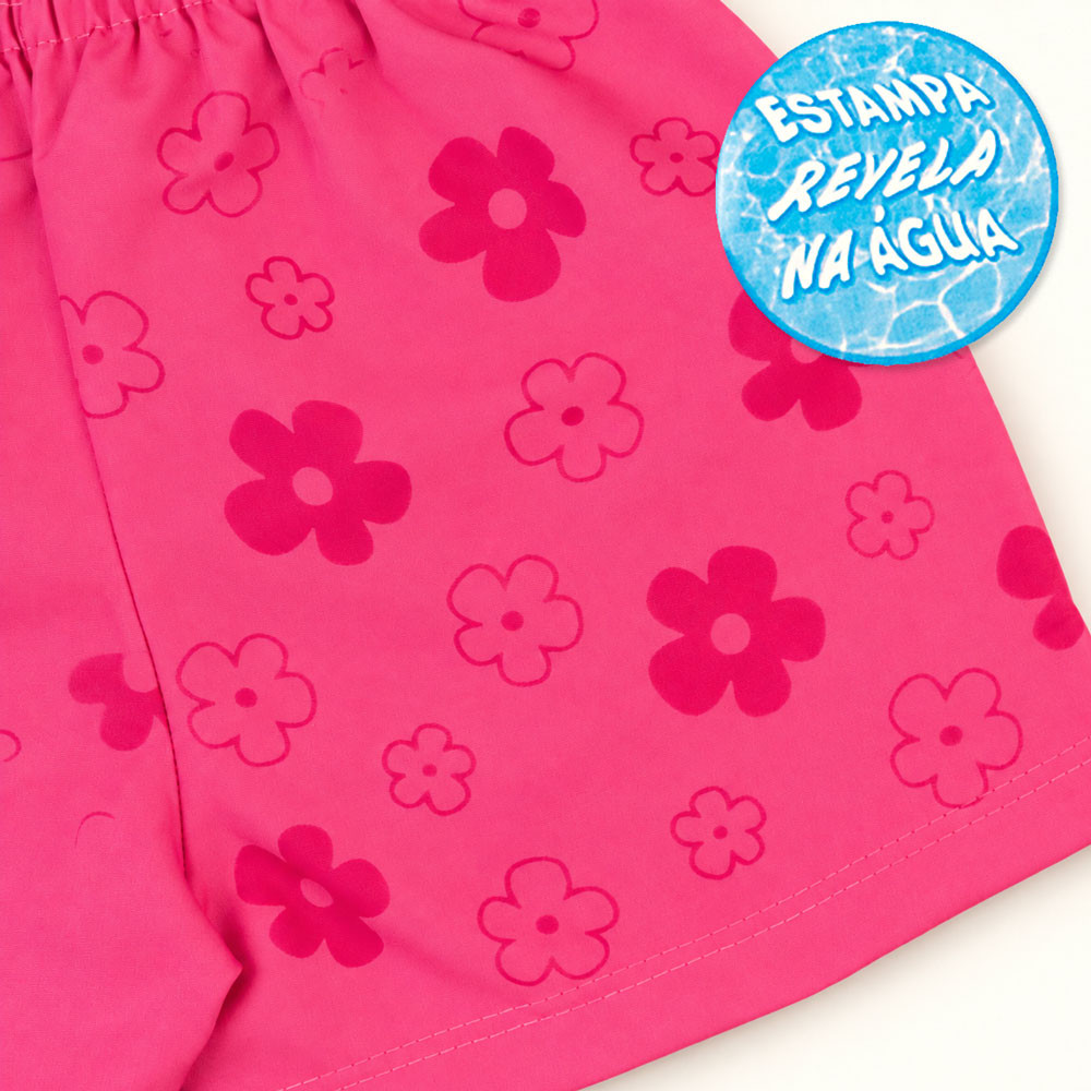 Shorts Mágico Infantil até 3 anos Estampa Surge na Água e Encanta Pink