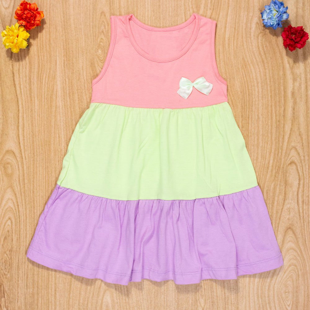 VESTIDO INFANTIL 1 AO 3 TRICOLOR MALHA 100% ALGODÃO SALMÃO