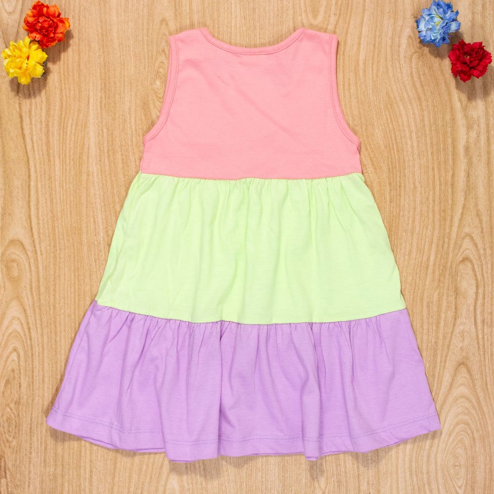 VESTIDO INFANTIL 1 AO 3 TRICOLOR MALHA 100% ALGODÃO SALMÃO