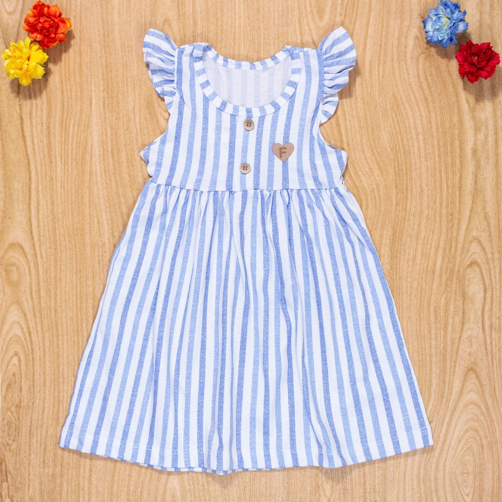 VESTIDO INFANTIL 1 AO 3 100% ALGODÃO LISTRADINHO AZUL