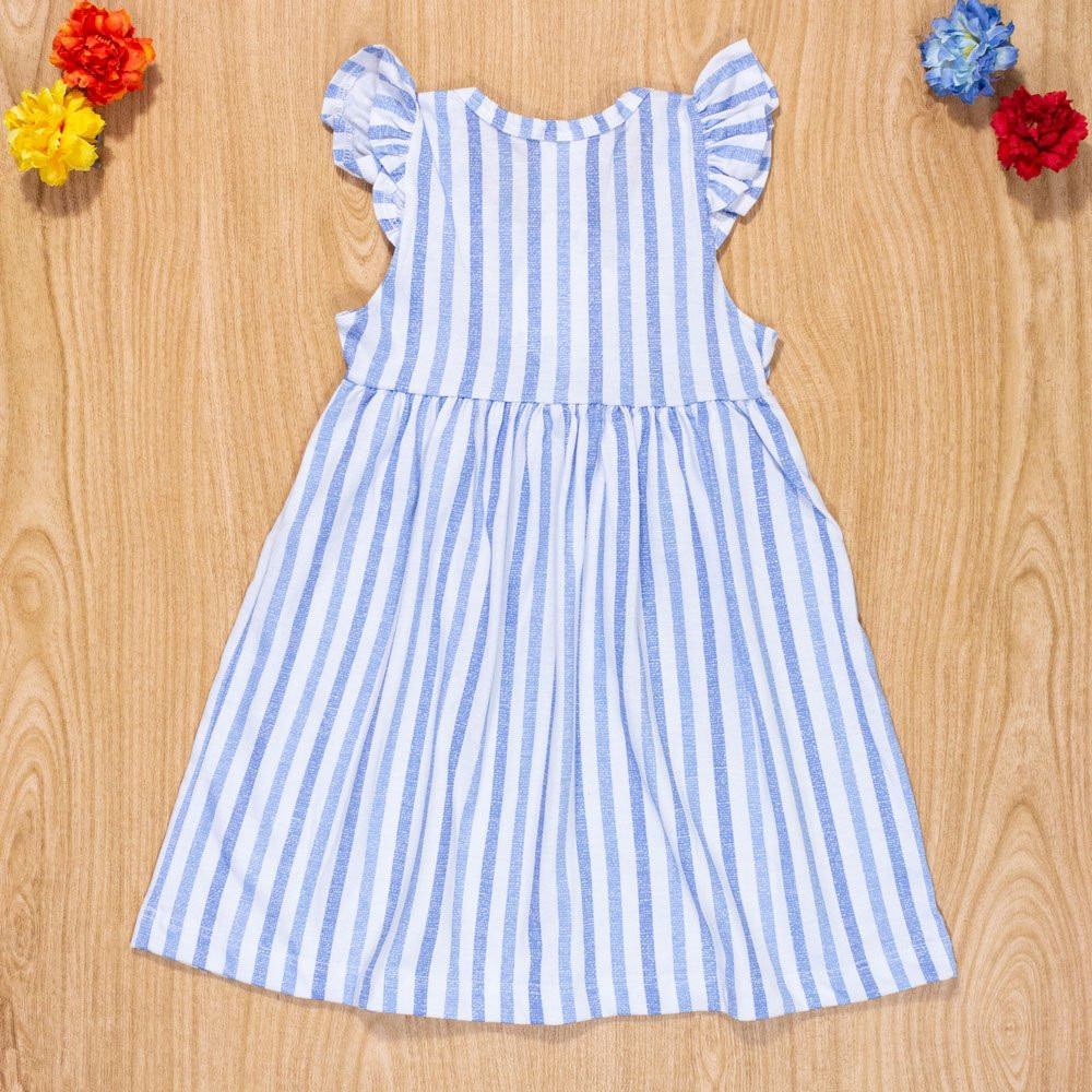 VESTIDO INFANTIL 1 AO 3 100% ALGODÃO LISTRADINHO AZUL