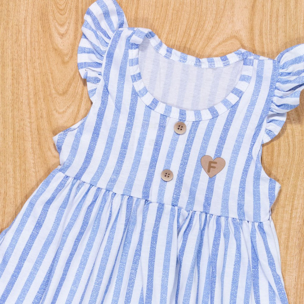 VESTIDO INFANTIL 1 AO 3 100% ALGODÃO LISTRADINHO AZUL