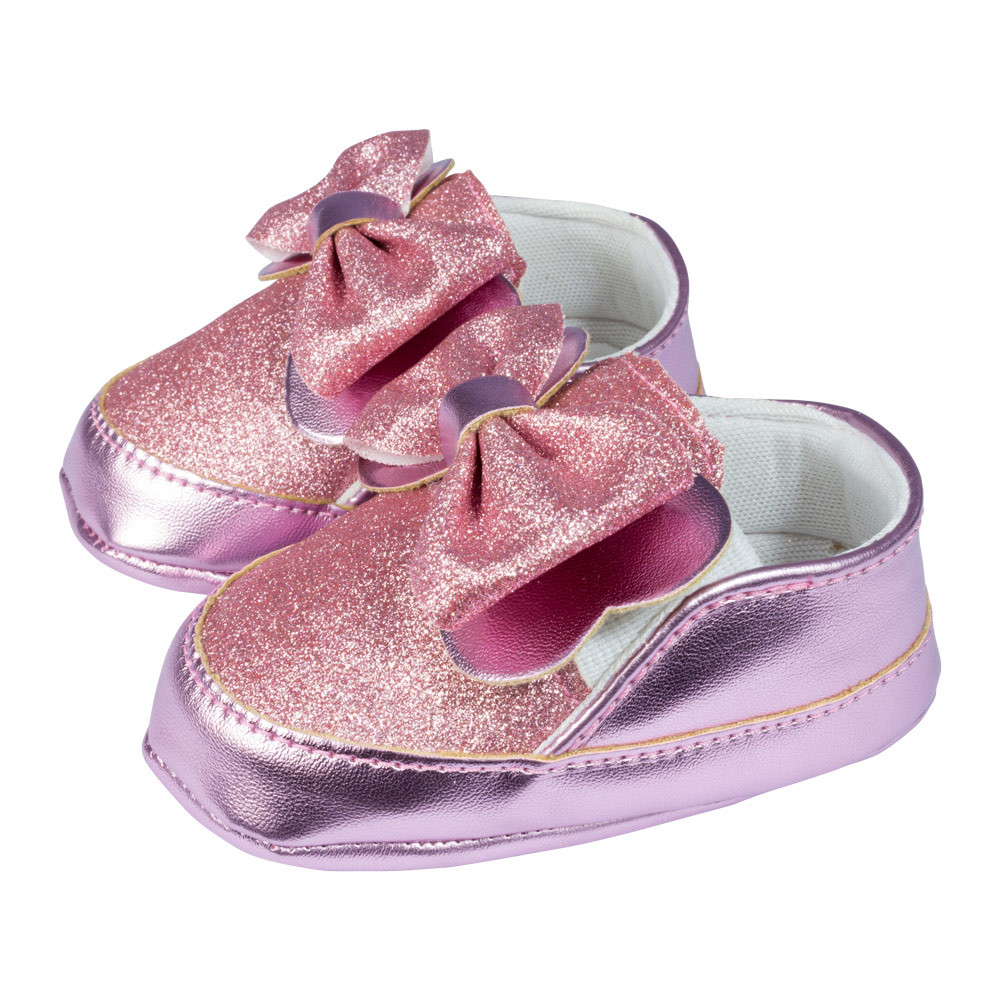 SAPATINHO COM ELÁSTICO PARA BEBÊ LACINHO GLITTER LILÁS