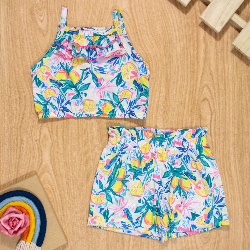 Conjunto Infantil 1 Ao 3 Cropped e Shorts Estampadinho