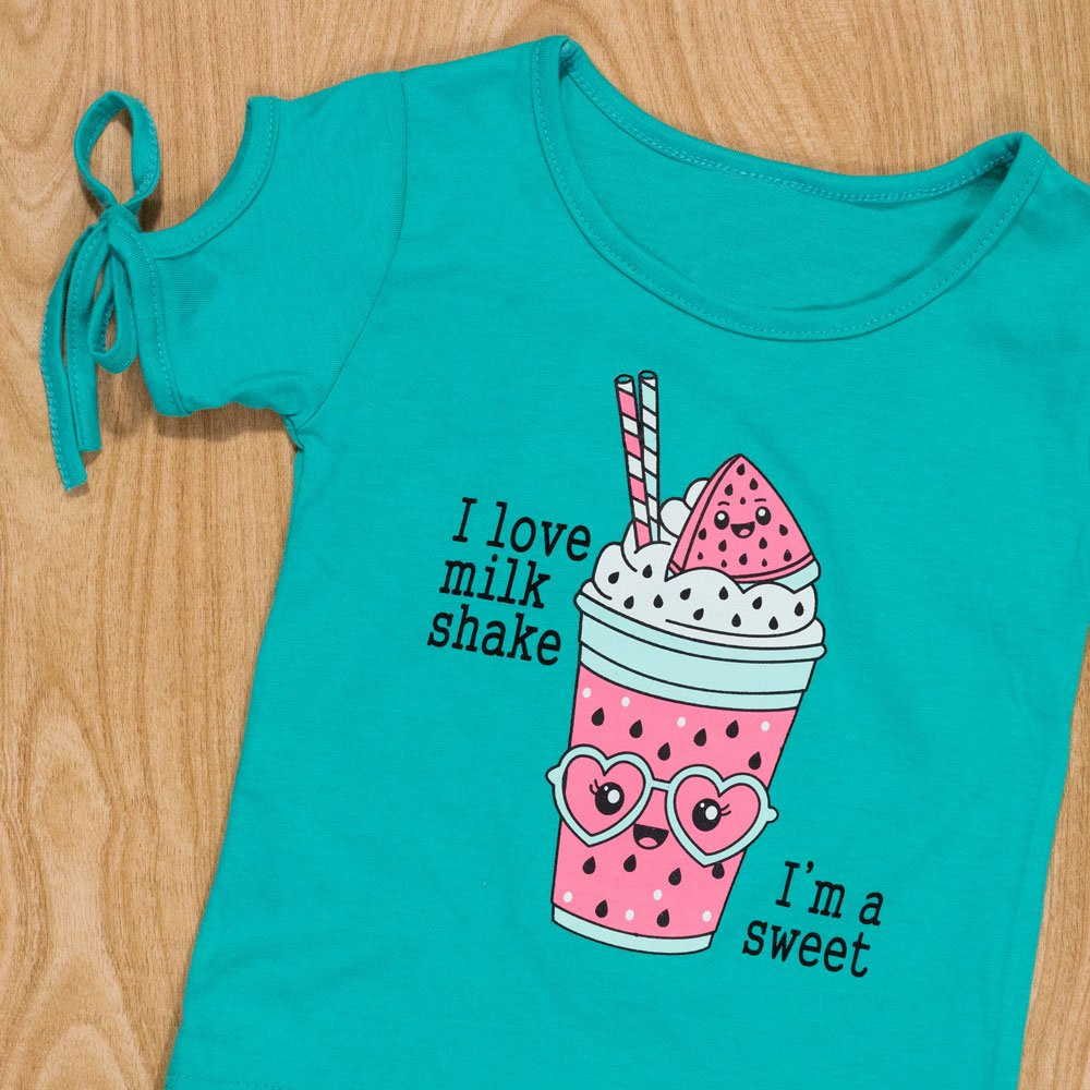 Conjunto Infantil 1 Ao 3 Blusa e Shorts Milk Shake Verde