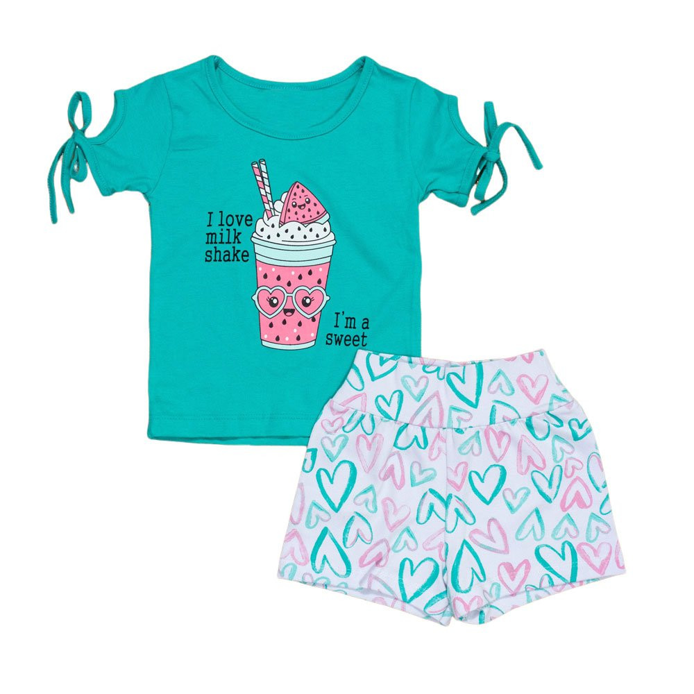 Conjunto Infantil 1 Ao 3 Blusa e Shorts Milk Shake Verde