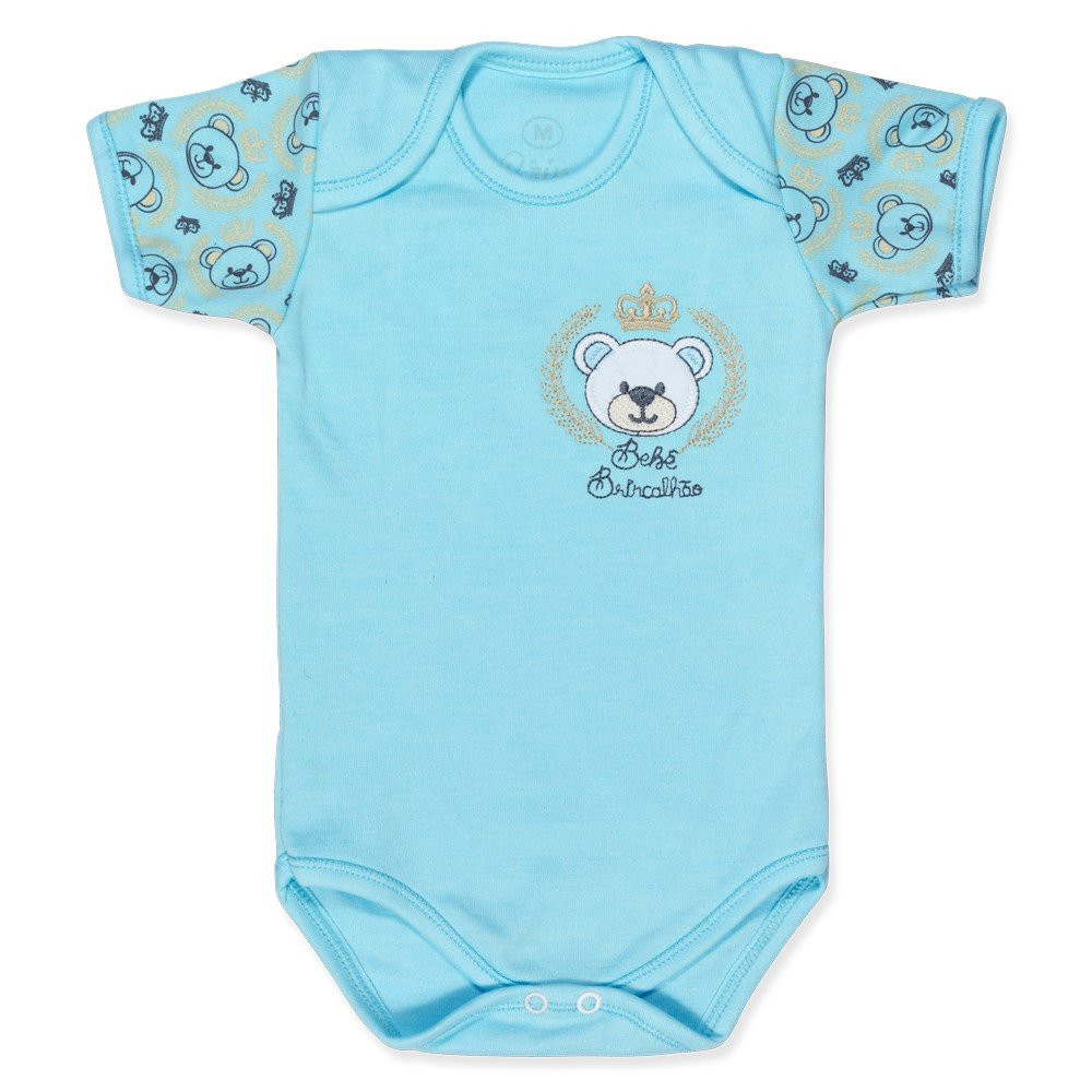 KIT 3 BODY CURTO EM SUEDINE COM BORDADO BICHINHOS PARA BEBÊ MENINO