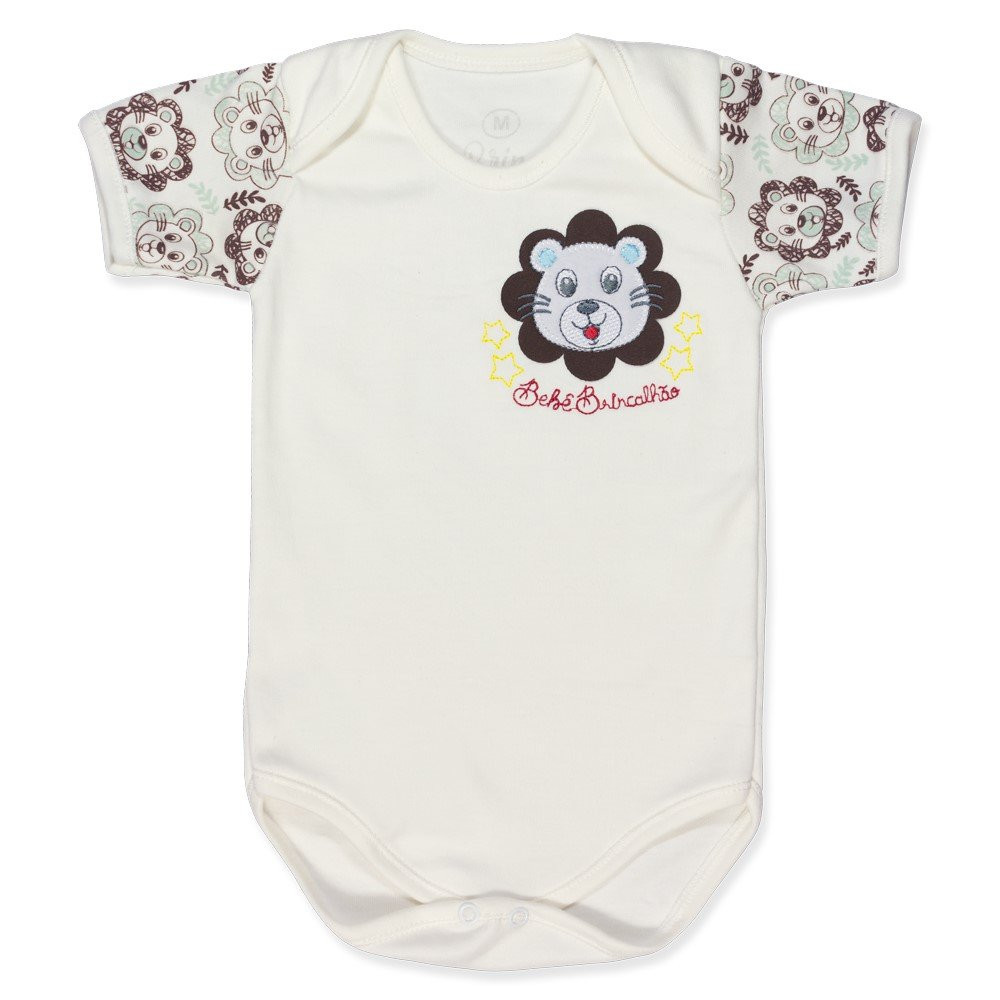 KIT 3 BODY CURTO EM SUEDINE COM BORDADO BICHINHOS PARA BEBÊ MENINO