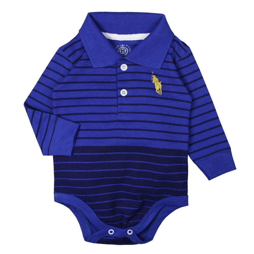 BODY POLO PIQUET PARA BEBÊ MANGA LONGA BORDADO LISTRAS ROYAL