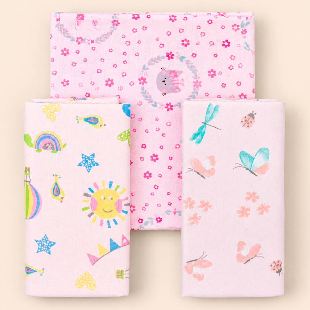 Kit 3 Cueiros Flanelados Bebê 100% Algodão 60x80cm Estampadinho Para Meninas