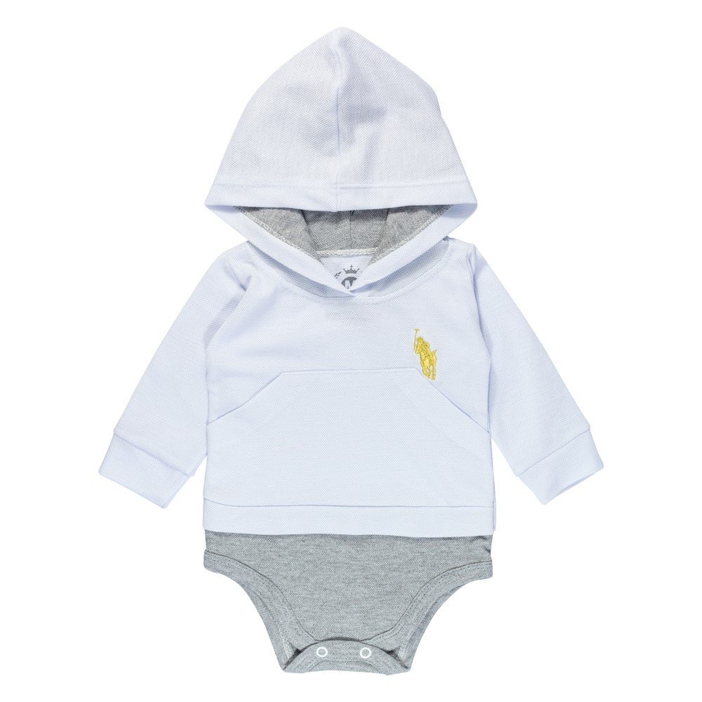 BODY PARA BEBÊ COM CAPUZ MANGA LONGA PIQUET BRANCO