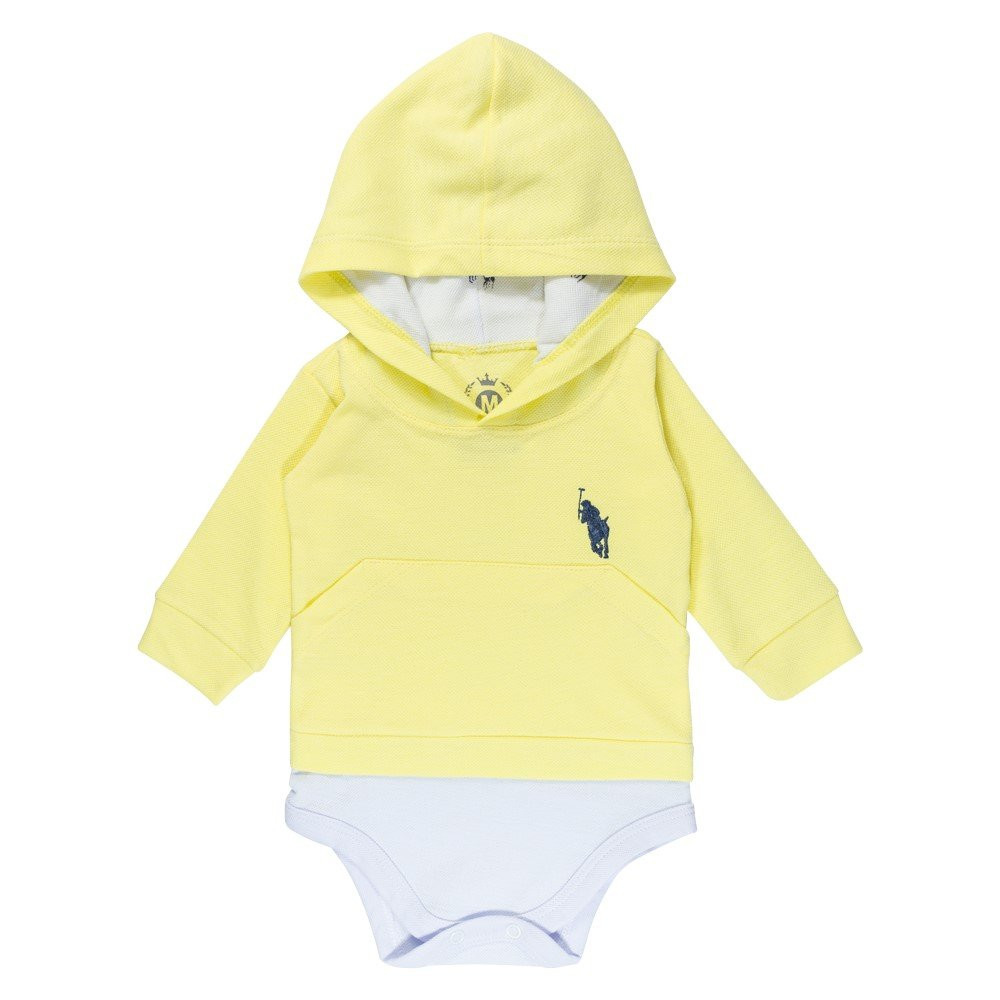 BODY PARA BEBÊ COM CAPUZ MANGA LONGA PIQUET AMARELO