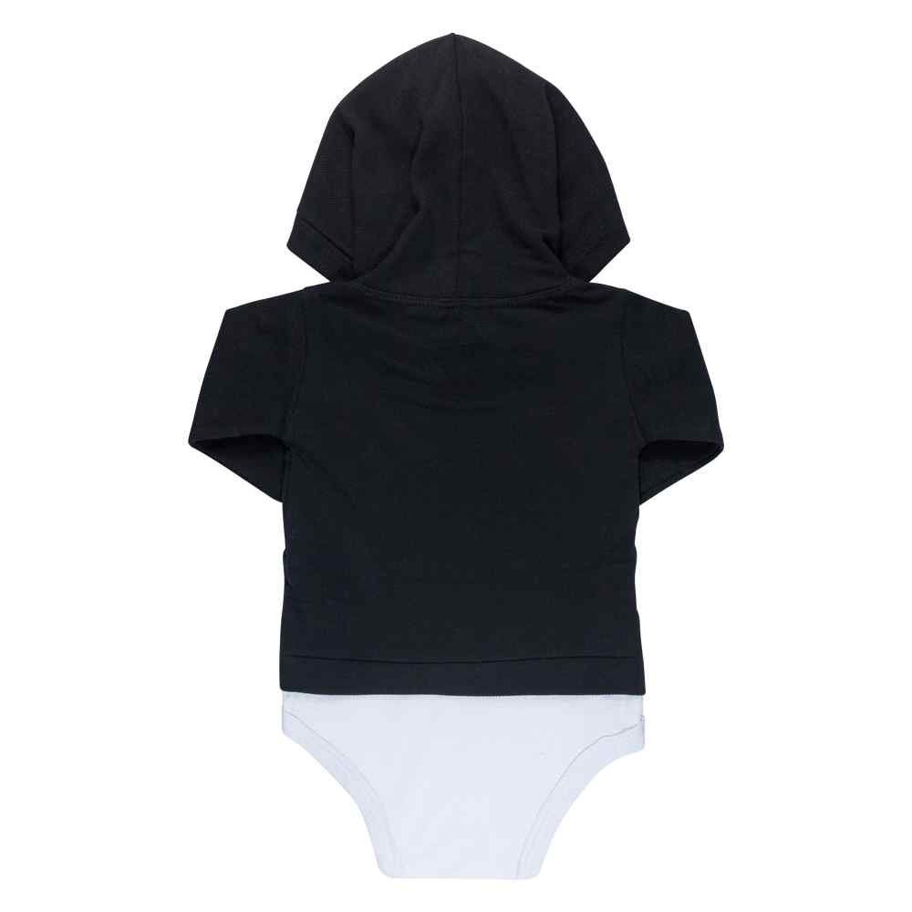 BODY PARA BEBÊ COM CAPUZ MANGA LONGA PIQUET PRETO