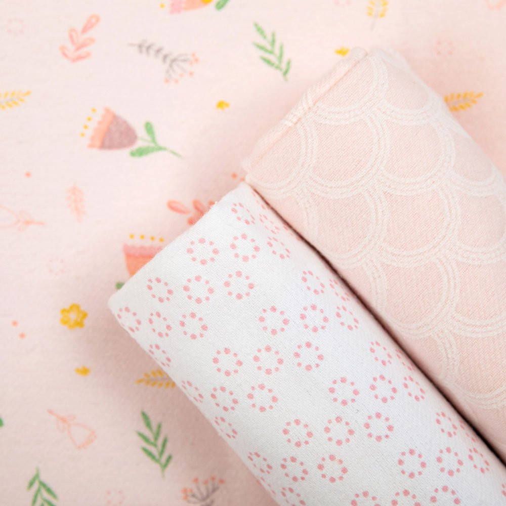 KIT CUEIRO FLANELADO 3 PEÇAS 80CM X 80CM PARA BEBÊ TULIPA