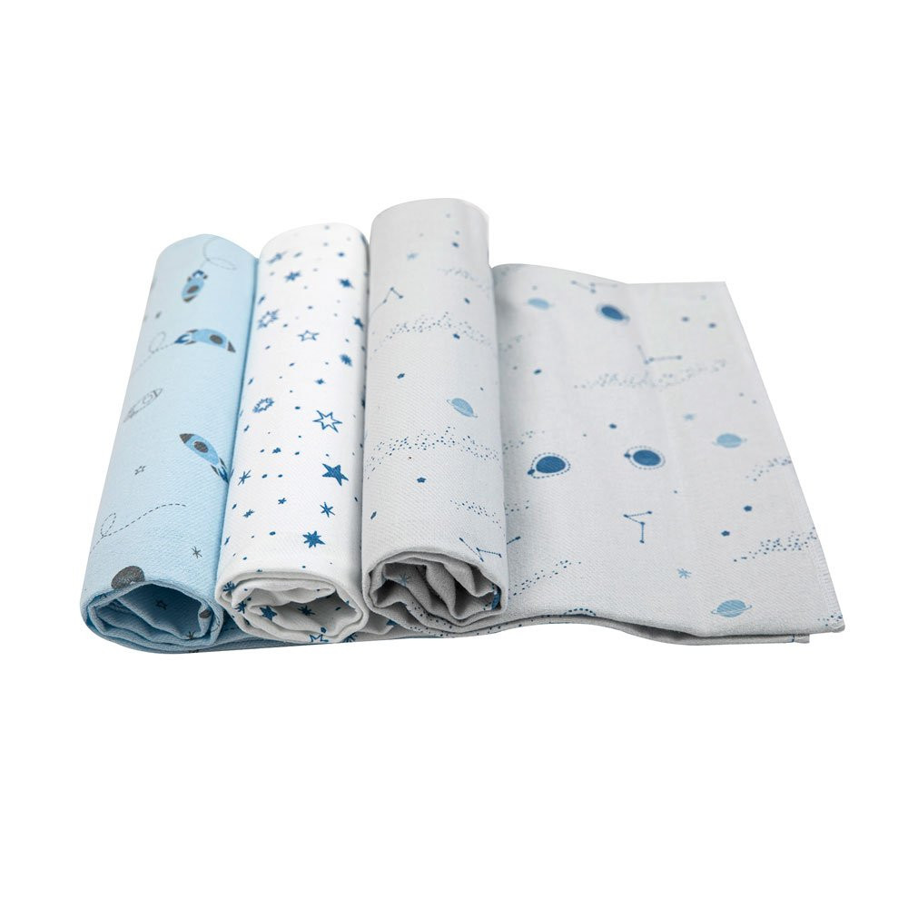 KIT CUEIRO FLANELADO 3 PEÇAS 80CM X 80CM PARA BEBÊ FOGUETE