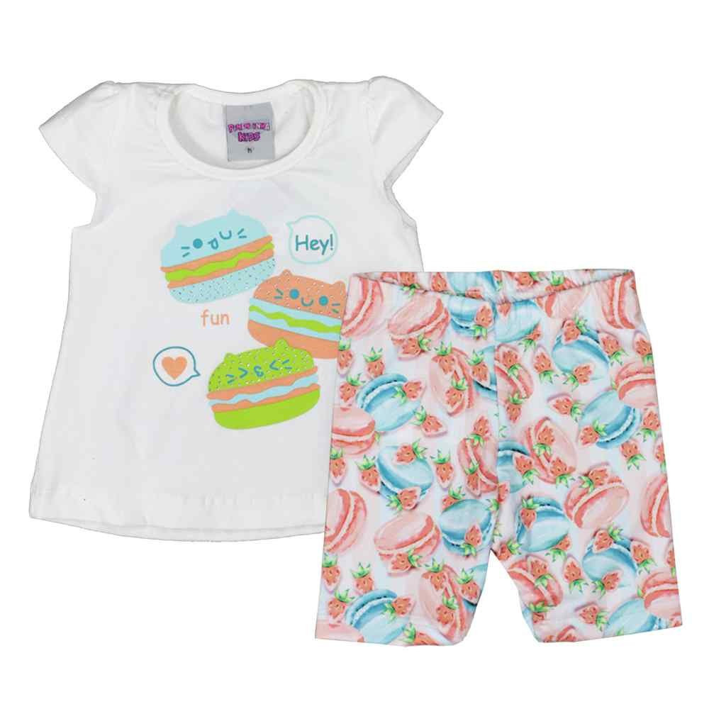 CONJUNTO BATA COM CICLISTA PARA BEBÊ CREME
