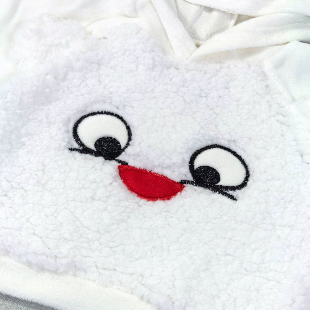 CONJUNTO PARA BEBÊ LONGO PLUSH COM CAPUZ E PELUCIA BORDADO CREME